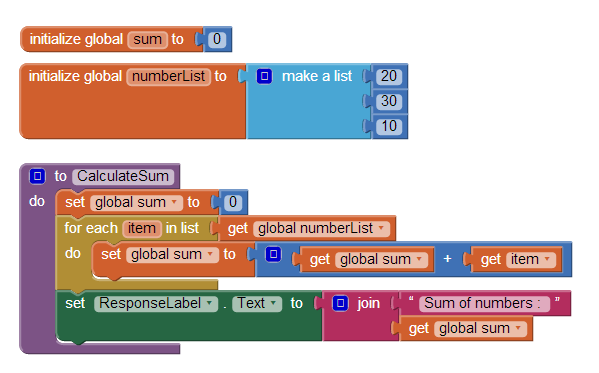 Calculate sum of numbers in a list